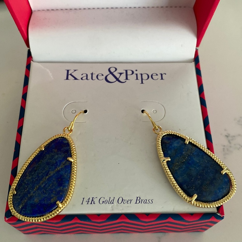 Kate and Piper NIB Blue Stone and gold earrings